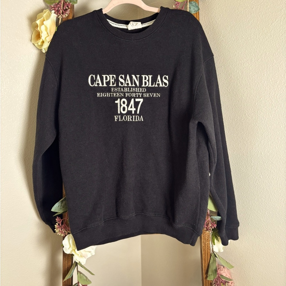 Cape San Blas Florida 1847 Embroidered Black Crewneck Men’s Sweater Large EUC